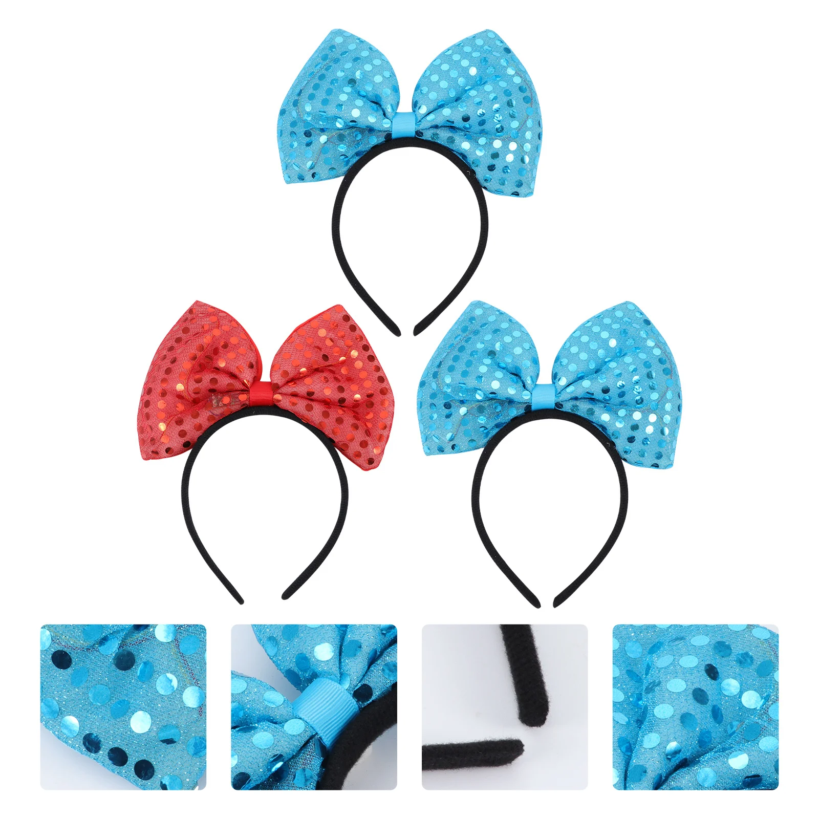 

3 Pcs Glowing Bow Headband Christmas Xmas Hair Accessory Sequin Ribbons Headbands