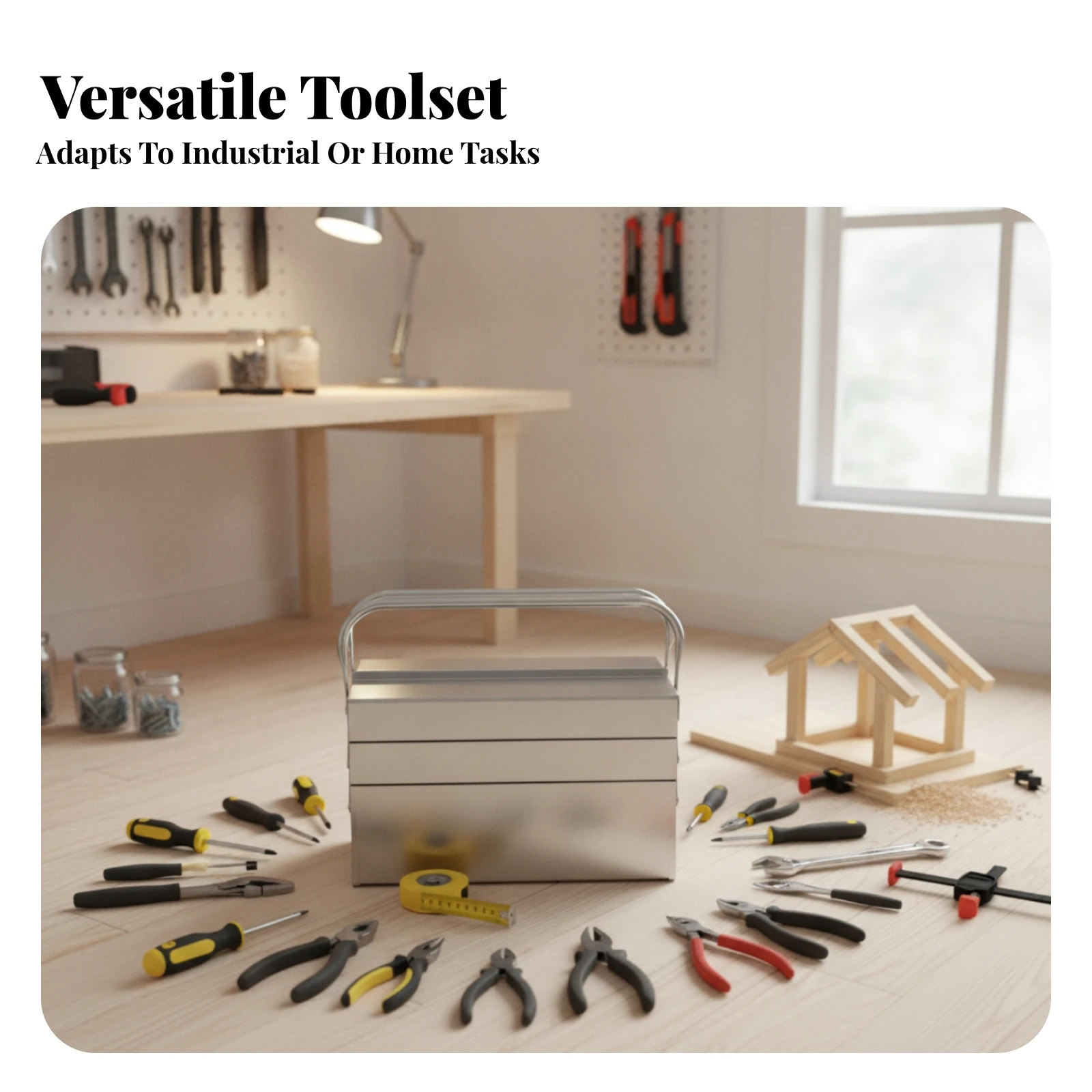 Portable Metal Toolbox Riveted Construction Stainless Steel Toolbox Storage Organizer Hinged Support Arms