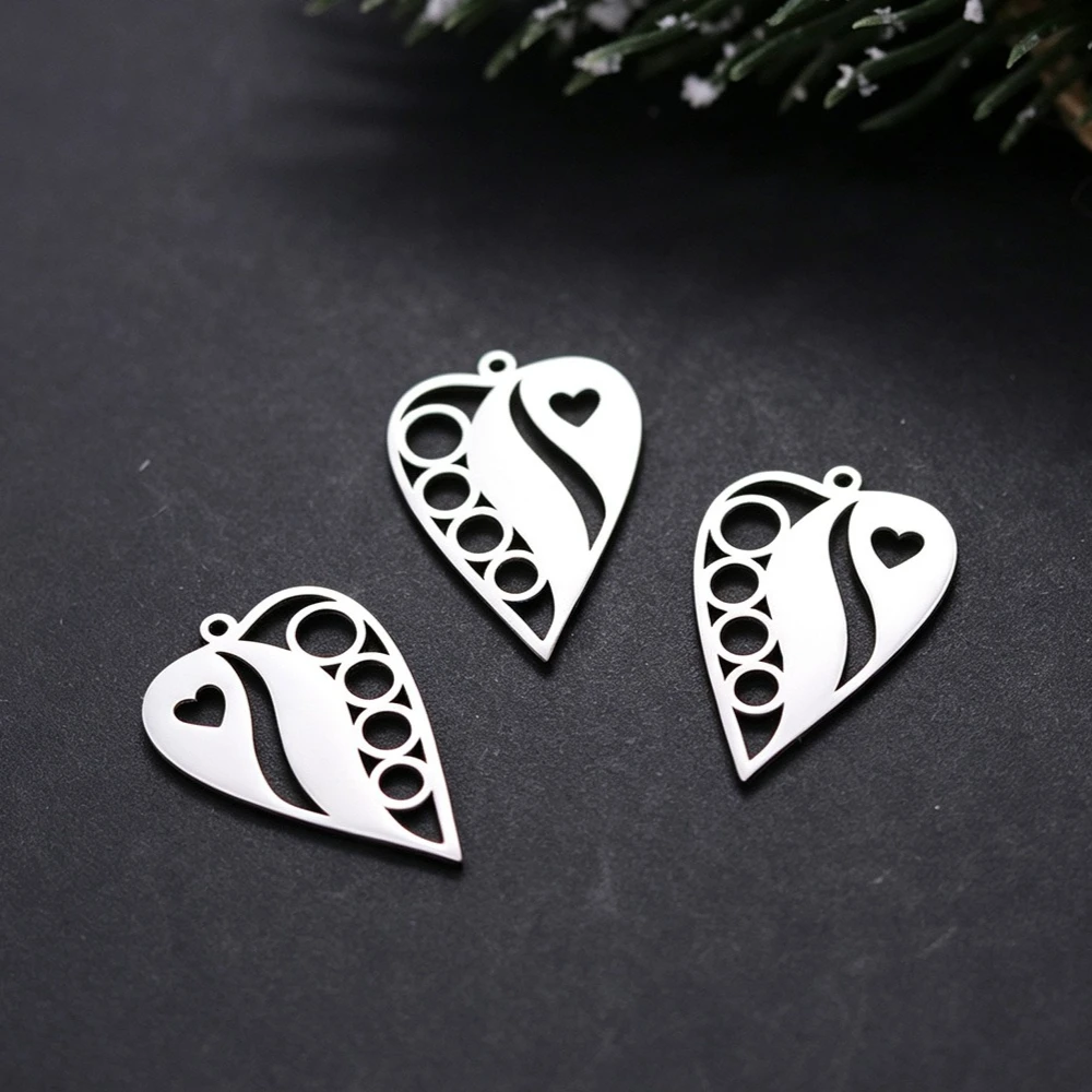 3PCS Special Tiny Ornate Carved Heart Stainless Steel Charms, DIY Bracelet Necklace Earring Jewelry Making Bulk Supplies