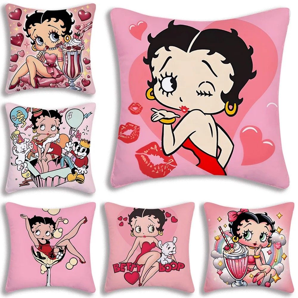 Cartoon B-B-Bettys-boops Pillow Covers Cartoon Sofa Decorative Home Double-sided Printing Short Plush Cute Cushion Cover