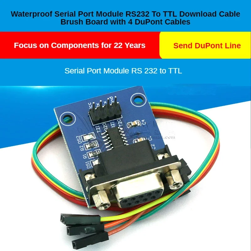 Serial Port Module RS232 To TTL Download Cable Flashing Board with Transmitter and Receiver Indicator Lights and 4 DuPont Cables