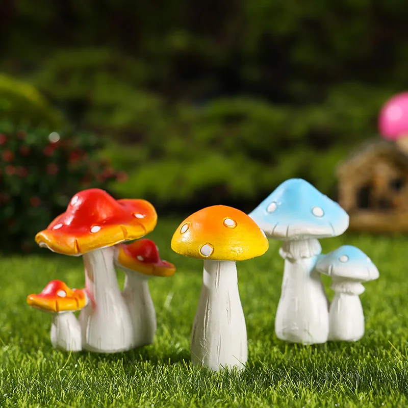 Mini Resin Mushroom Shaped Figure Ornament Decor Statue Waterproof Miniature Gift For Patio Bonsai Dollhouse Fairy Garden Lawn