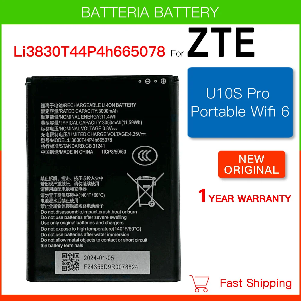 Original Replacement Li3830T44P4h665078 Battery For ZTE U10S PRO Wifi 6G Wifi6 Portable Wireless Router Batteria Batteries
