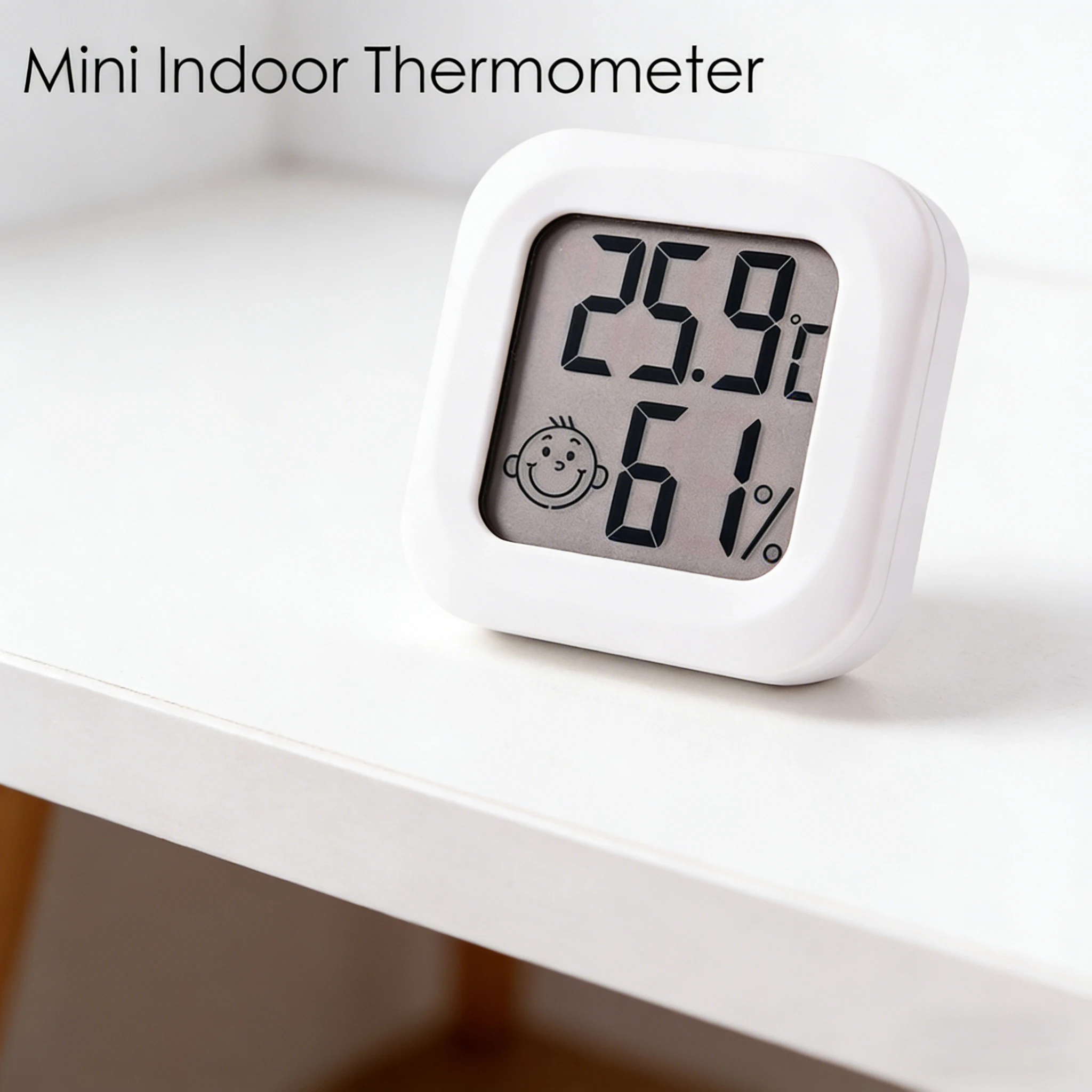 Mini Smiley Face Digital Thermometer/Hygrometer with Adhesive Tape for Indoor Home Room
