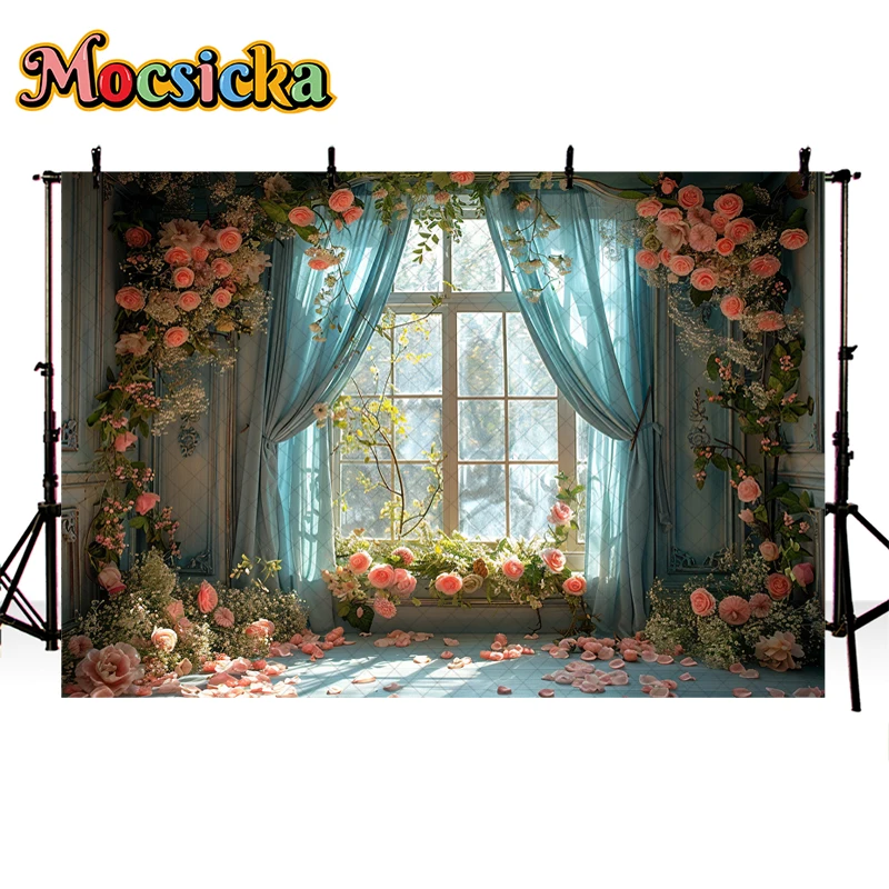Mocsicka фон для фотосъемки романтические комнатные Цветочные занавески декор для свадебной вечеринки для взрослых и детей портретный фон для фотостудии