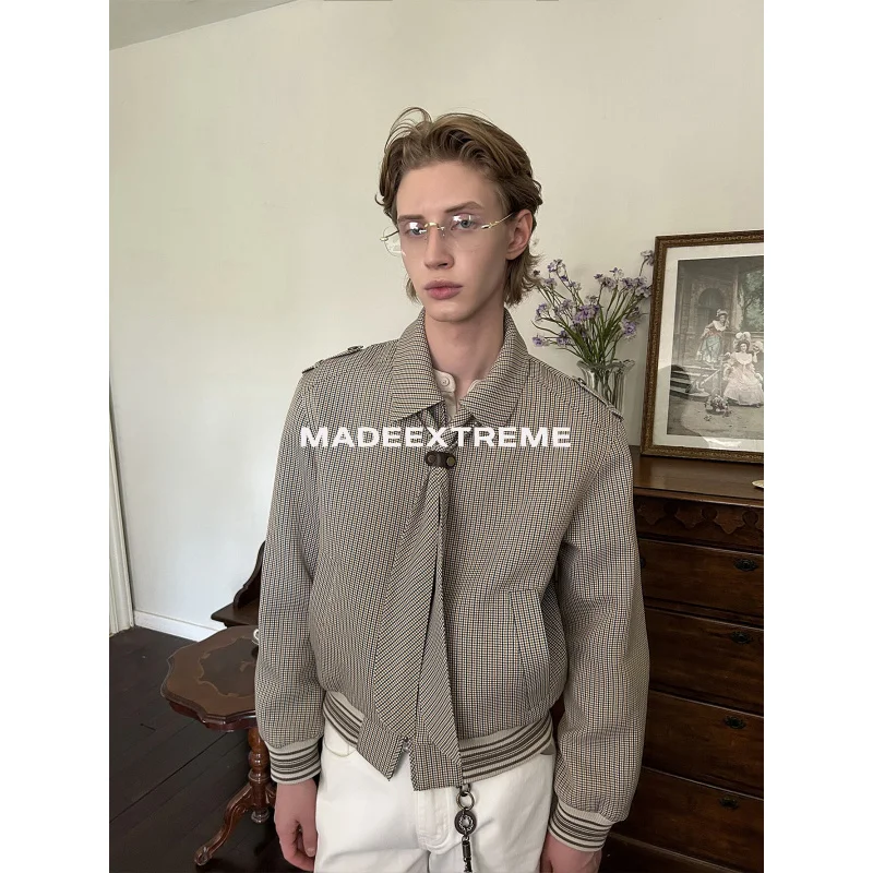 

EME 25 Autumn New Mutant British Style Detachable Bow Tie Houndstooth Pattern Lapel Epaulet Jacket
