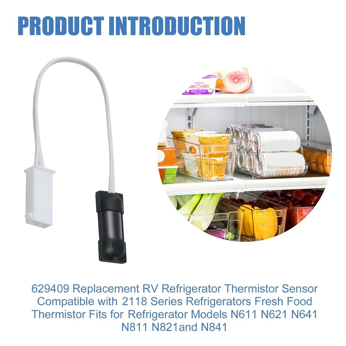 BAAQ 2pcs 629409 Thermistor for RV Refrigerator Thermistor Parts for N641 N811 N821 and N841 Models Thermostat Sensor