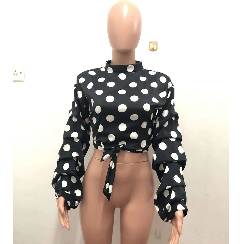 Mode Polka Dot Blouse Shirt Vrouwen Tops En Blouses Elegante Lange Lantaarn Mouwen Chiffon Top Streewear Vrouwen Herfst Blouse