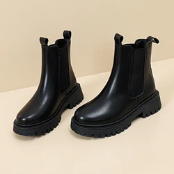 Chelsea Boots Women Chunky Shoes Jean Fashion Designer Platform Round Toe Ankle Black Boots Woman Office Shoes Botines Mujer