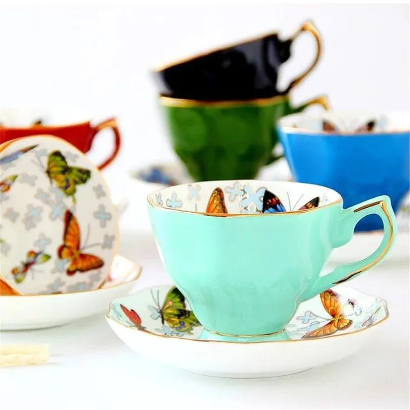 Europe Noble Butterfly Bone China Teapot Tea warmer English Coffee Cup and Saucer Spoon Set Sugar Bowl Milk Jug Coffeeware Set