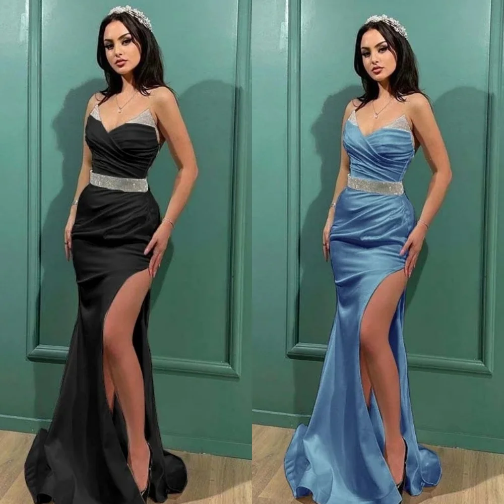 Abiti lunghi classici personalizzati con strass scintillanti increspati a sirena con scollo a cuore Abiti da cerimonia su misura Moda stile moderno retrò