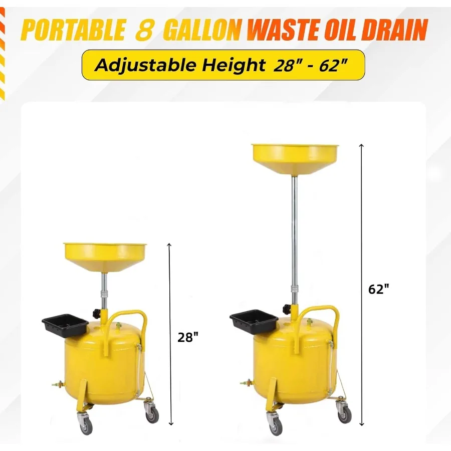 خزان تصريف الزيت النفايات الذي يعمل بالهواء سعة 8 جالون، حاوية تصريف الزيت المحمولة مع قمع 2862 قابل للتعديل للدراجات النارية T #6