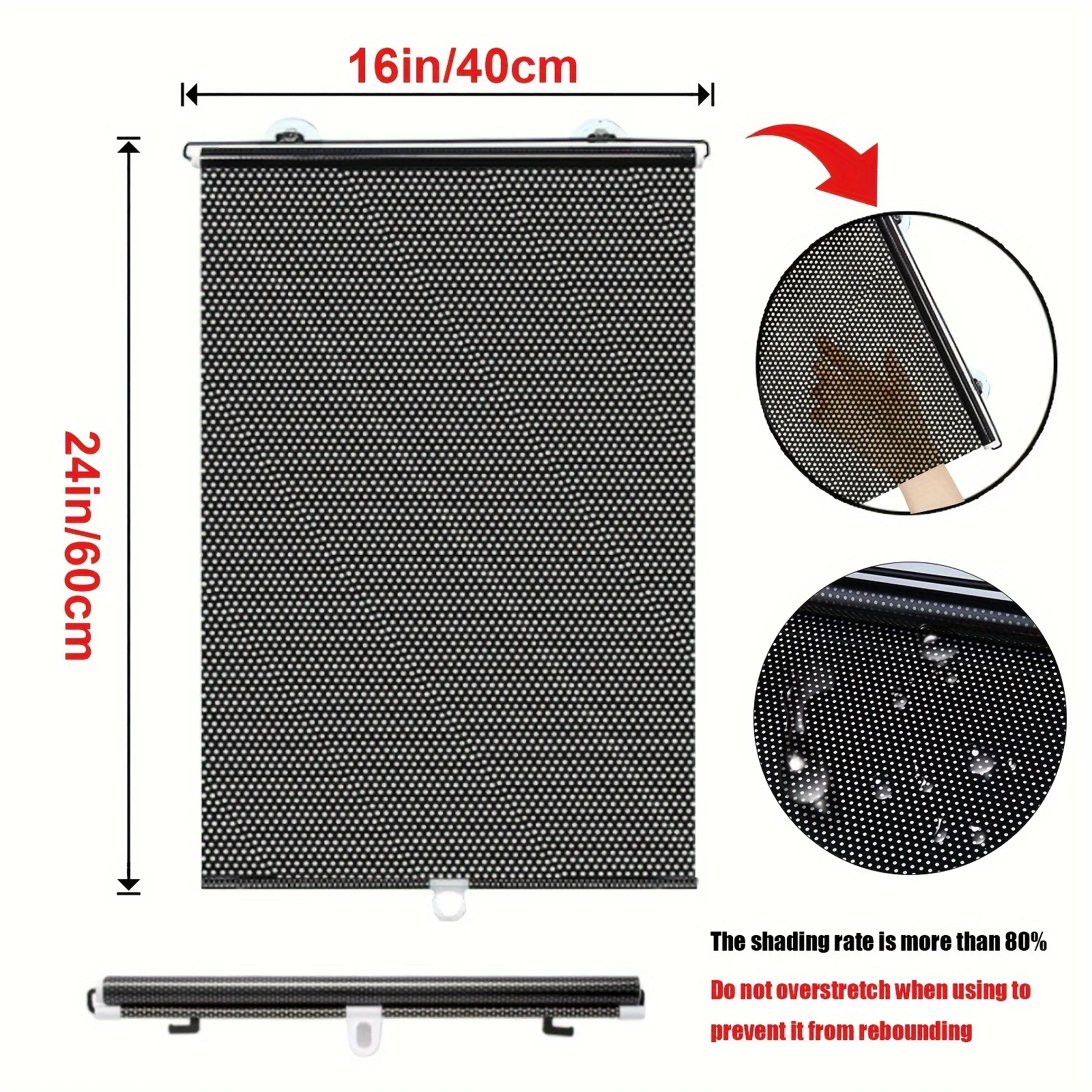 No-drill blackout curtains with suction cups, temporary portable roller blinds for homes, offices and cars, black 50% shading