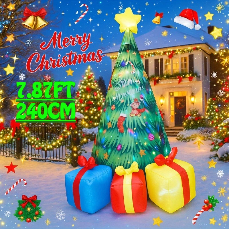 1/pcsInflatable Christmas Outdoor Nativity Scene Yard Decorations, Featuring A Lit Christmas Tree with Ornaments Decor