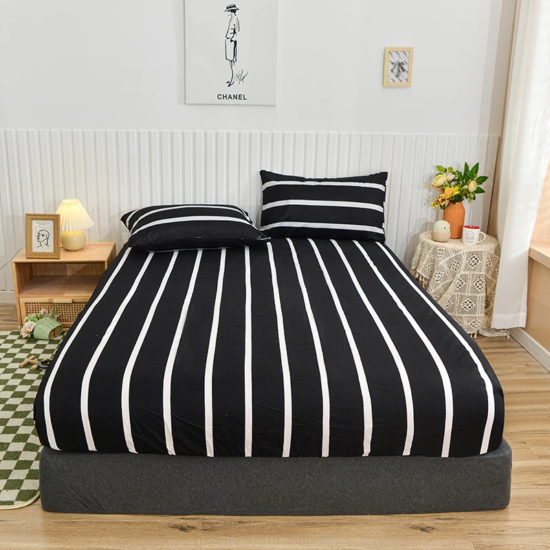 Stripe Style Bed Cover Home Fitted Sheet King Size Printed Bed Sheets 90x200cm Mattress Cover couvre lit (No Pillowcase)