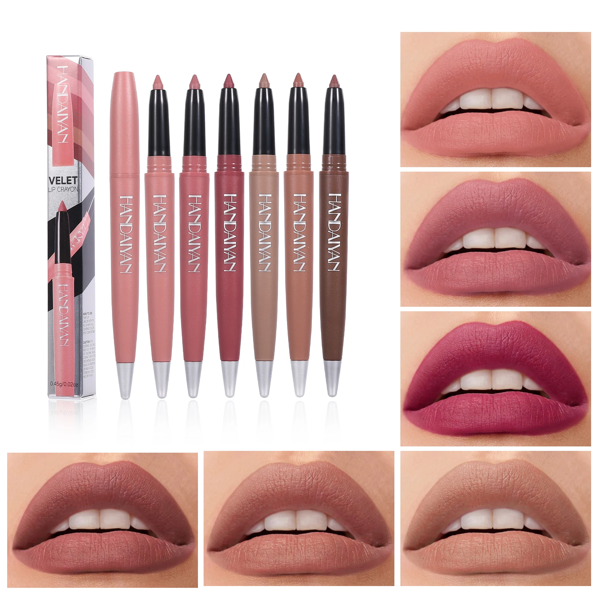 Handaiyan 6 Colors Matte Waterproof Velvet Nude Lipstick Pencil Lip Liner Sexy Red Pink Pigments Makeup Long Lasting