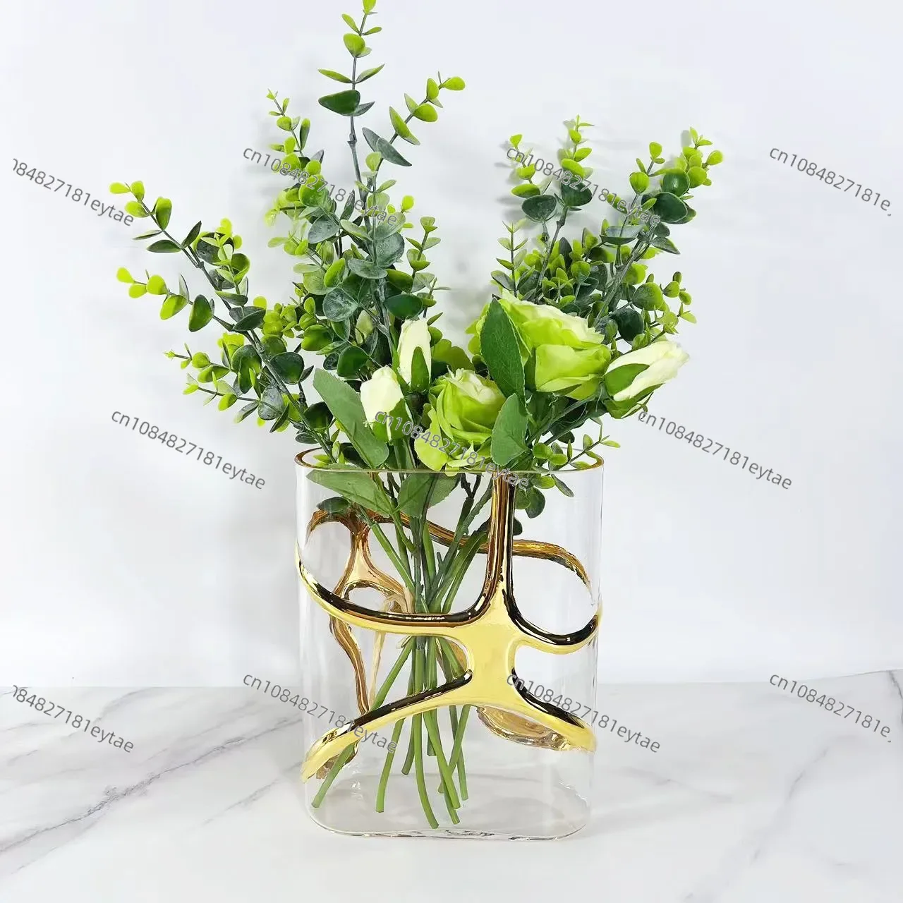 

Gold Trim Geometric Glass Vase - Clear Terrarium for Hydroponic Flower Arranging