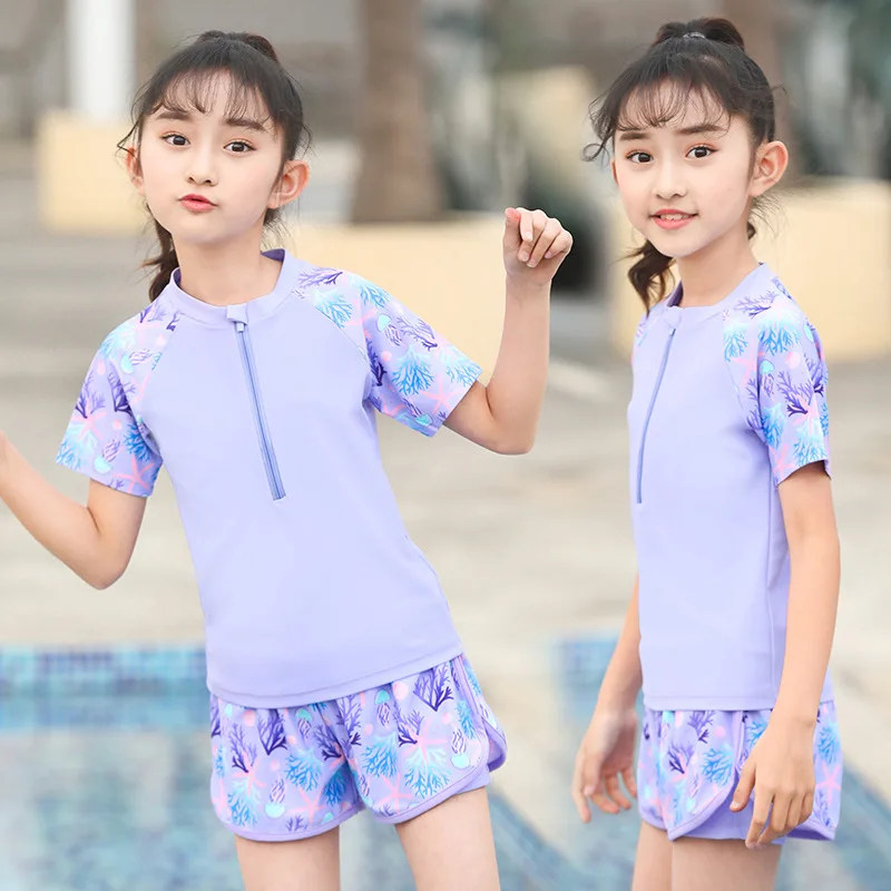 

Girls' Elementary School Swimsuit Training Suit Qui Dry Sweet New 2024 Children's Split Set Profional Swimwear