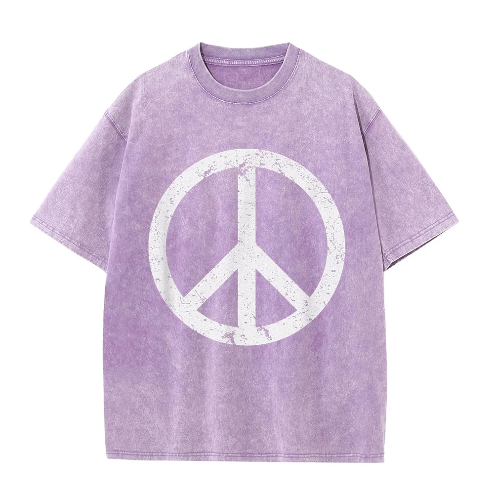 Vintage Peace Sign White Distressed T-Shirt Men's Shirt Man Clothing Vêtement Homme 4xl Size Printed T Cotton Short Sleeve