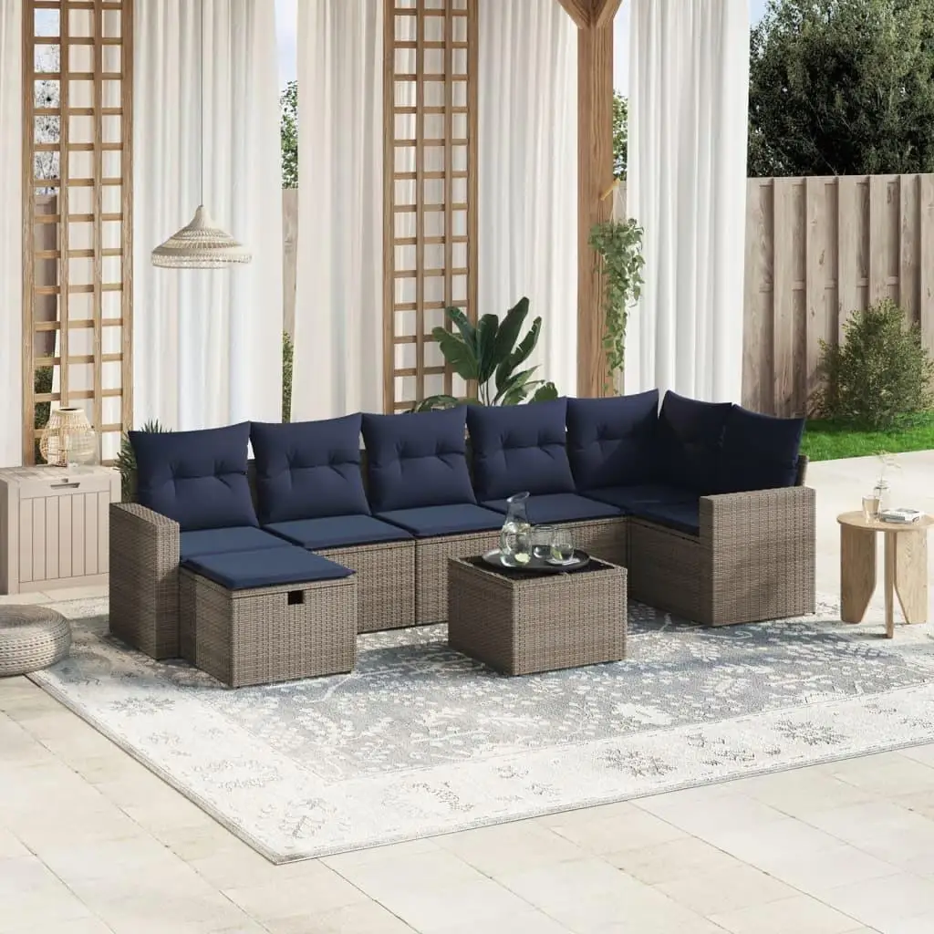 

Stylish 8 Piece Gray Poly Rattan Patio Sofa Set with Comfortable Cushions for Outdoor Living Garden and Balcony