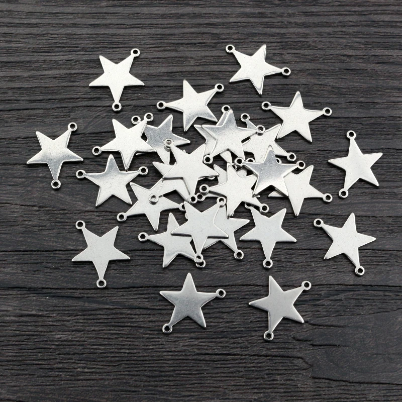 20pcs 15x12mm No Fade 316 Stainless Steel Double Loops Star Charms Pendant DIY Jewelry Findings Connector for Necklace Bracelet