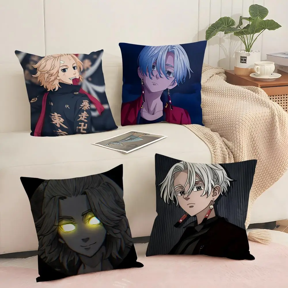 T-tokyo Revengers Cushion Cover Silky Short Plush Sofa Pillow Cover Hidden Zipper Soft Dustproof Case for Home Decor