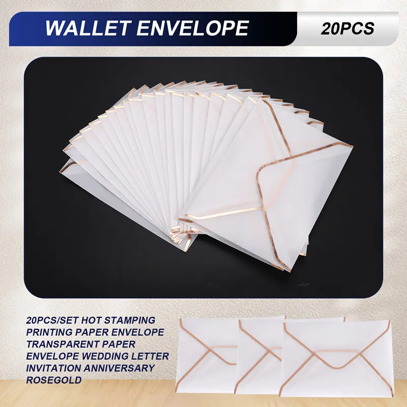 20Pcs/Set Hot Stamping Printing Paper Envelope Transparent Paper Envelope Wedding Letter Invitation Anniversary