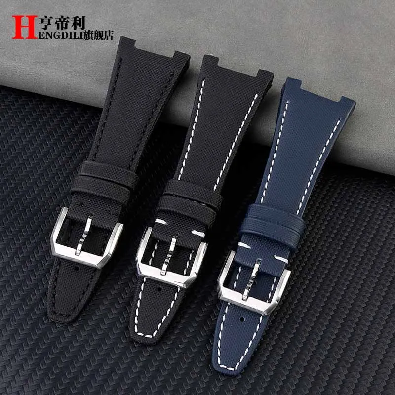 28MM Bracelet Notched Nylon Genuine Leather Strap For IWC Engineer IW500501 IW378507 IW322703 Wristband Men's Canvas Watch Band