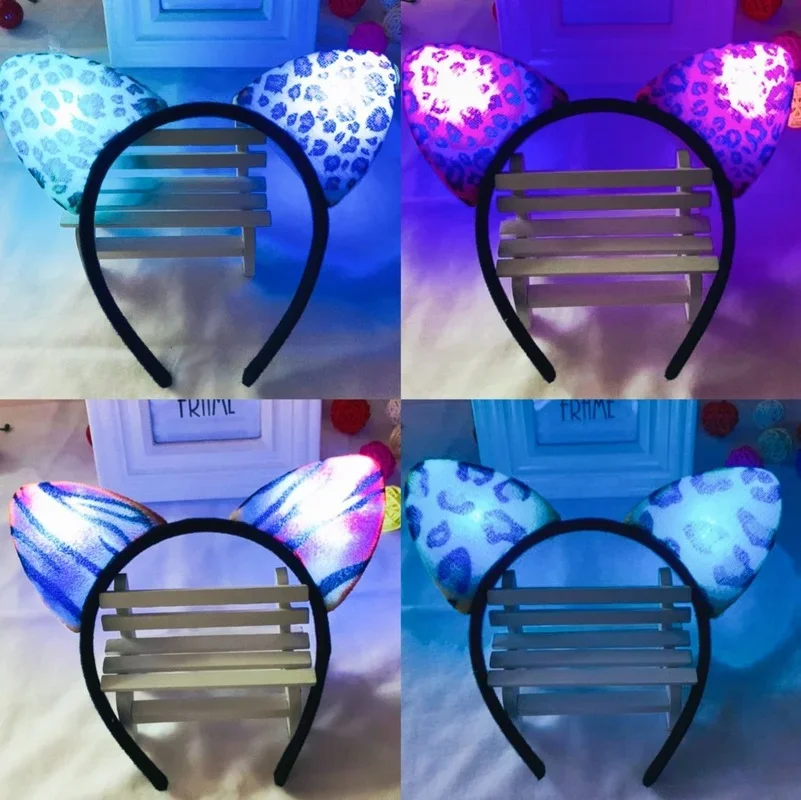 12 قطعة LED الحدث متوهجة أفخم مثير القط الثعلب ليوبارد آذان عقال الشعر فتاة حفلة الدعامة هدية عيد ميلاد زي الزفاف