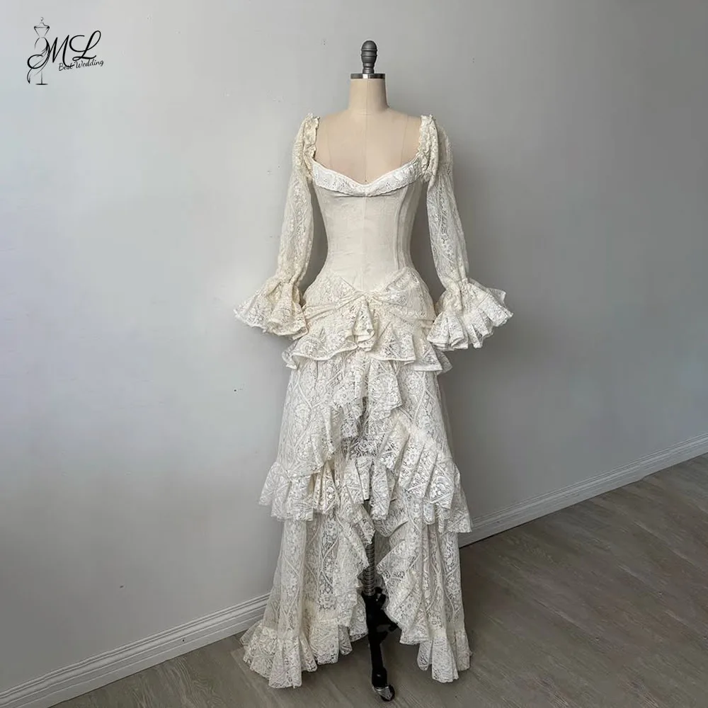 ML Bohemia Hochzeitskleider mit quadratischem Ausschnitt, gestuft, A-Linie, Brautkleider, Spitzenroben für formelle Partys, Vestidos De Novia, individuell anpassbar