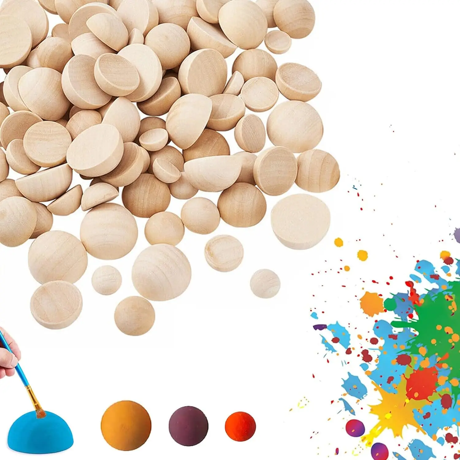 

10mm&12mm&15mm Half Wood Balls Unfinished Natural Half Ball Split Wood Balls for DIY Projects and Craft Supplies