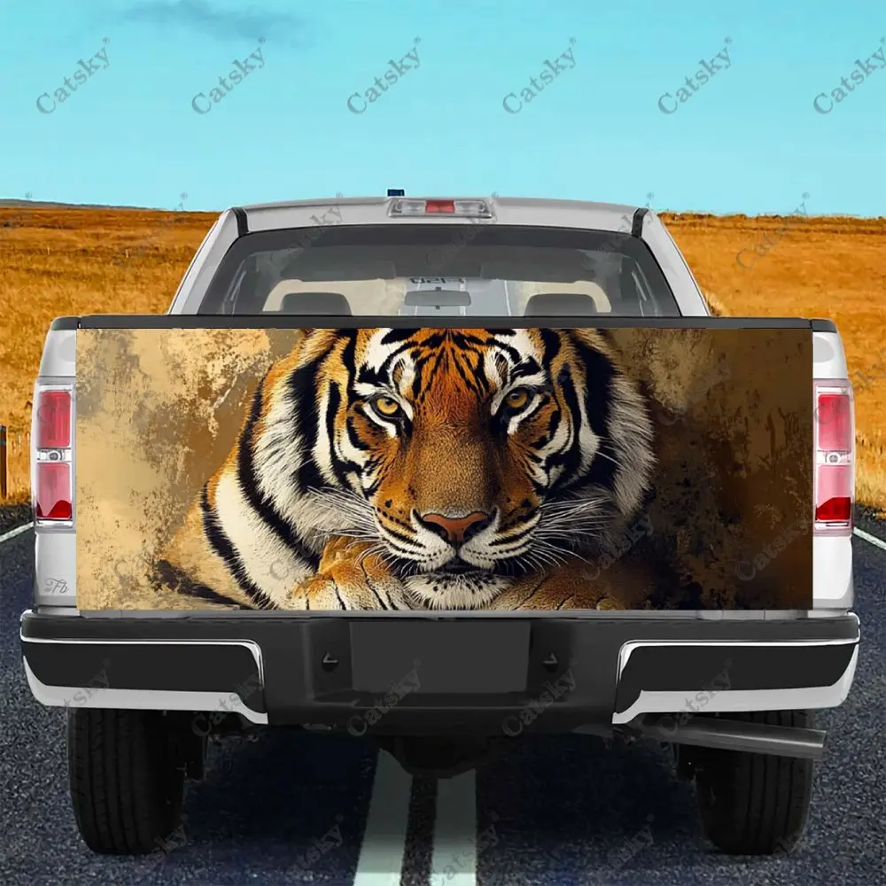 Animal Serious Tiger Print Car Tail Trunk Protect Vinly Wrap Decal Auto Accessories Hood Decoration Sticker for Off-road Pickup