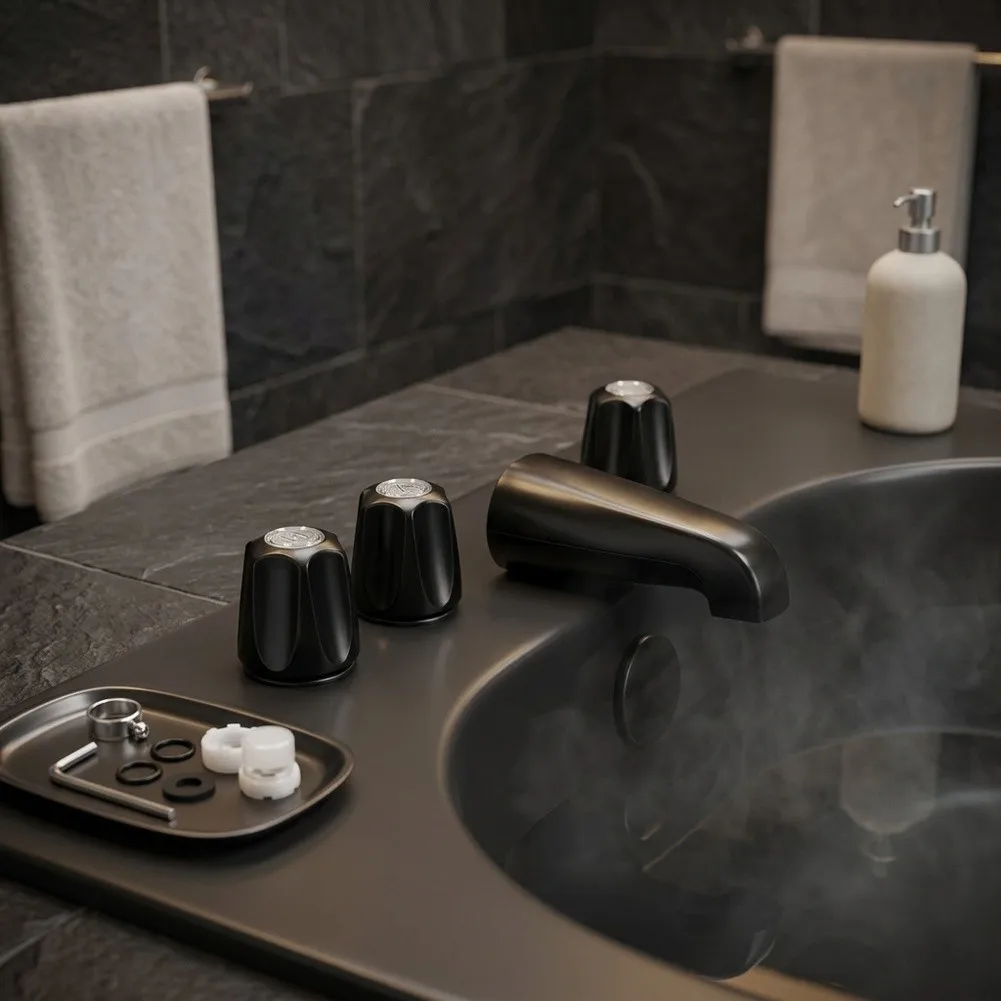 chrome-finish-bathtub-faucet-trim-kit-includes-bath-spout-flanges-adapter-and-three-knobs-for-standard-valve-compatibility