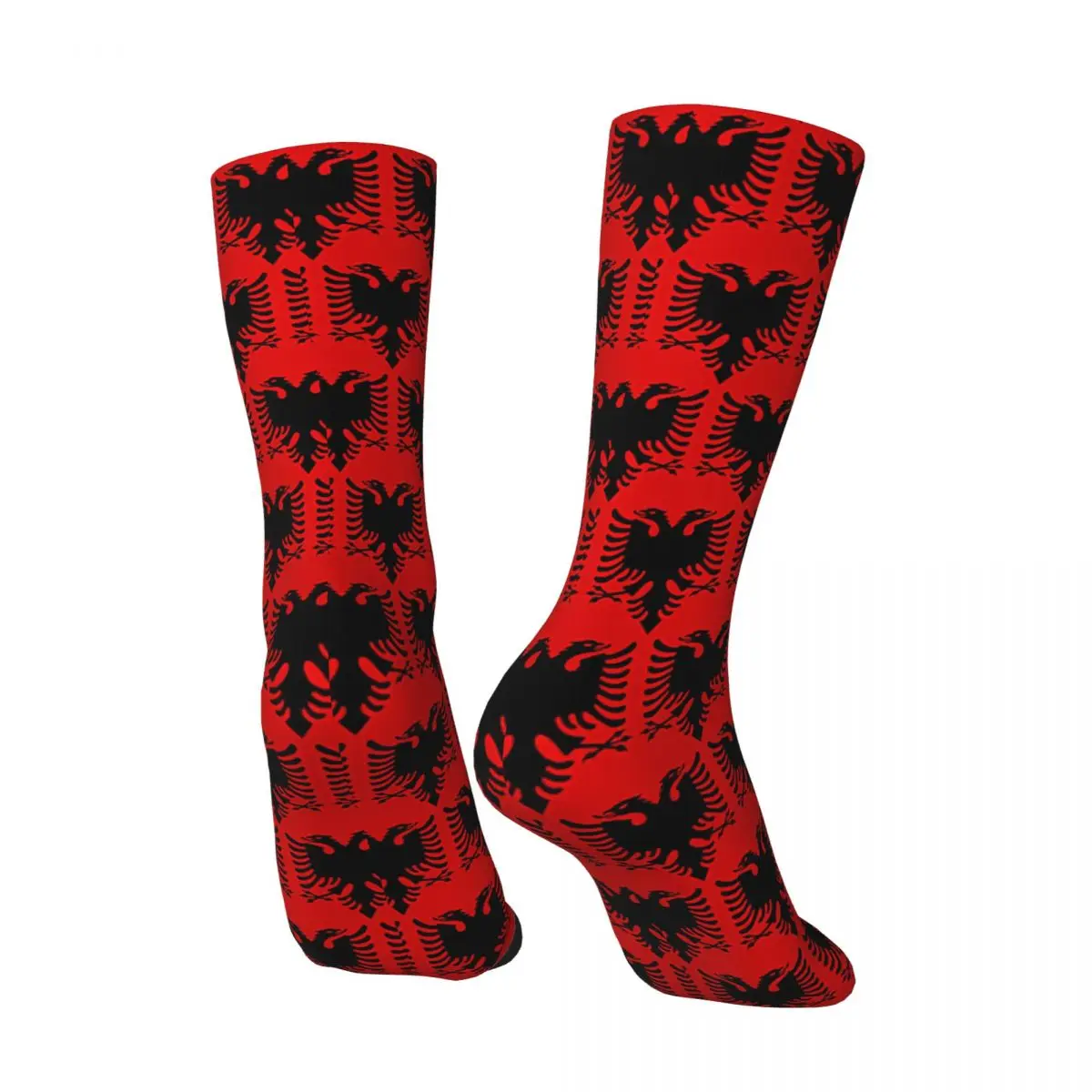 All Seasons Albania Flag Black Eagle On Red Socks Harajuku Crew Socks Casual Stockings for Men Women Valentine's Day Gifts