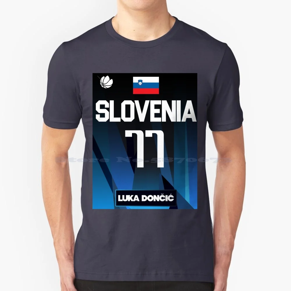 Luka Doncic 2021 Slovenia Jersey Fan Design T Shirt 100% Cotton Tee Luka Doncic Basketball Flag Of Slovenia Slovenian Pride