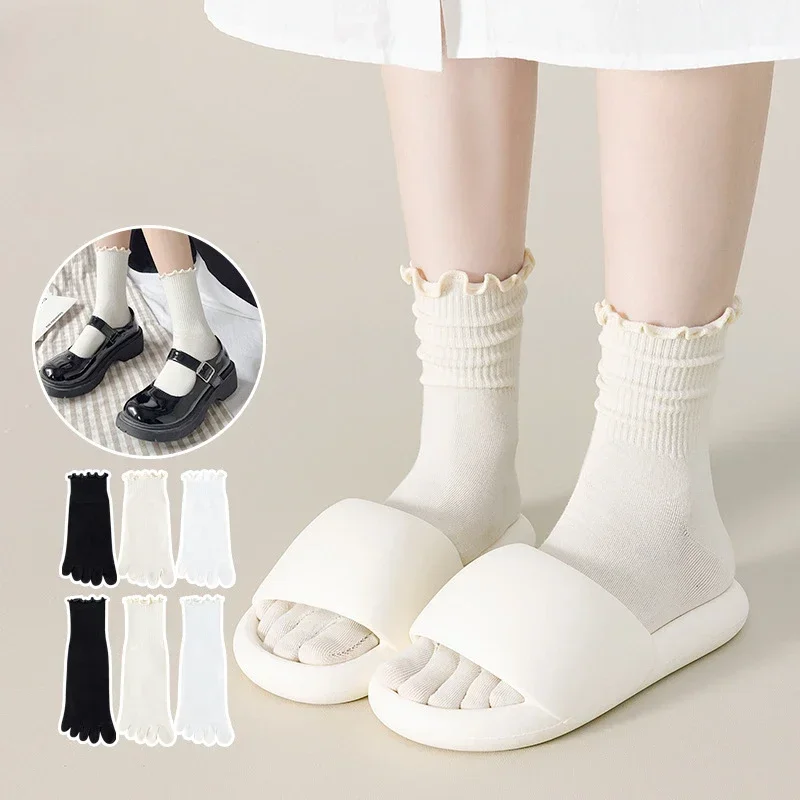 6 Pairs Toe Socks Women Ruffles Summer Cotton Socks with Separate Fingers Yaga Pilates Sports Socks Five Finger
