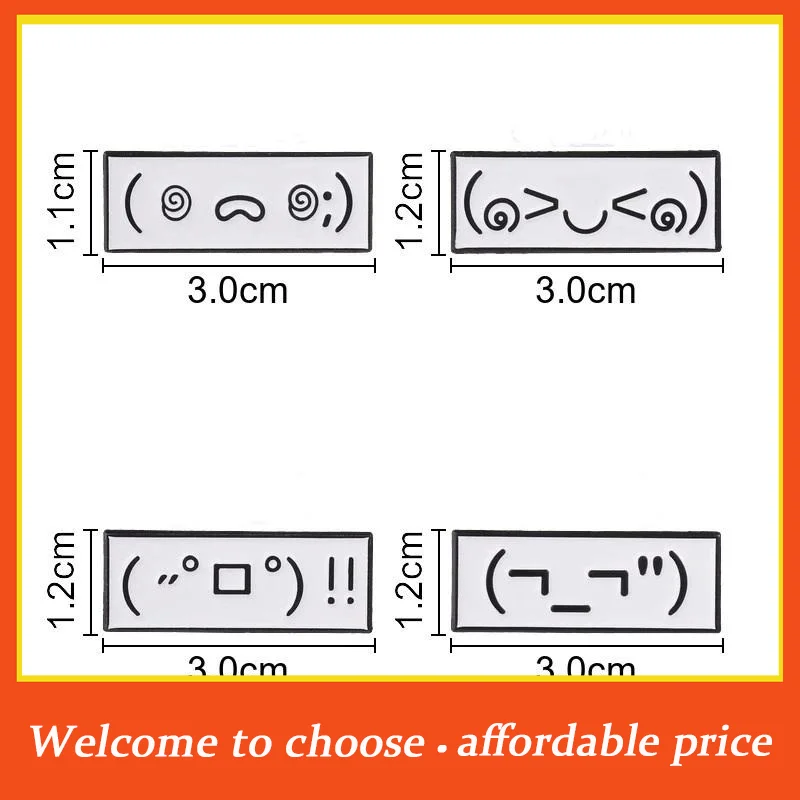 #Funny Text Face Kaomoji Enamel Pins 4Pcs Kawaii Emoticon Brooches Durable Mood Expression Badges for Denim Jacket Decor