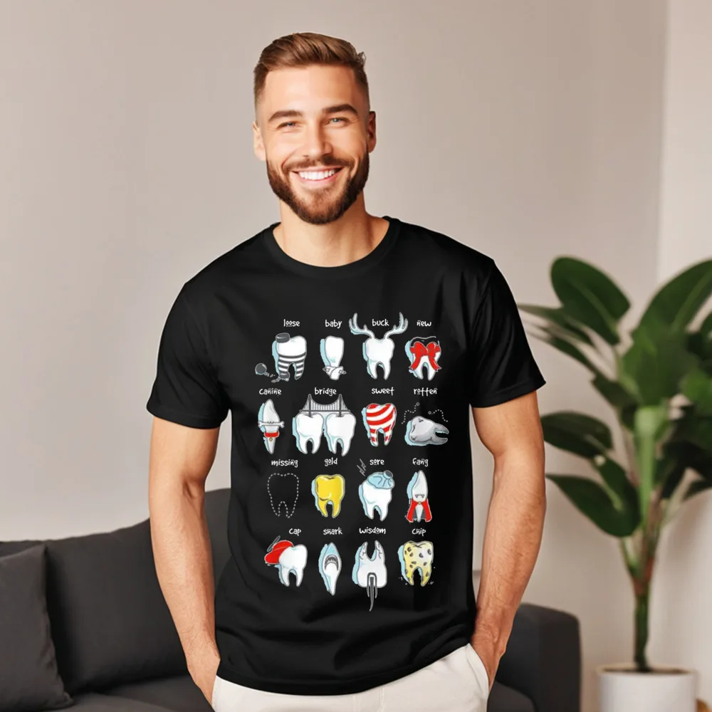 Geek Funny Tooth Designs Dentist Teeth T-Shirt Gift Idea Latest Lovers Day Round Neck Cotton Short Sleeve T-Shirt Tops Shirts