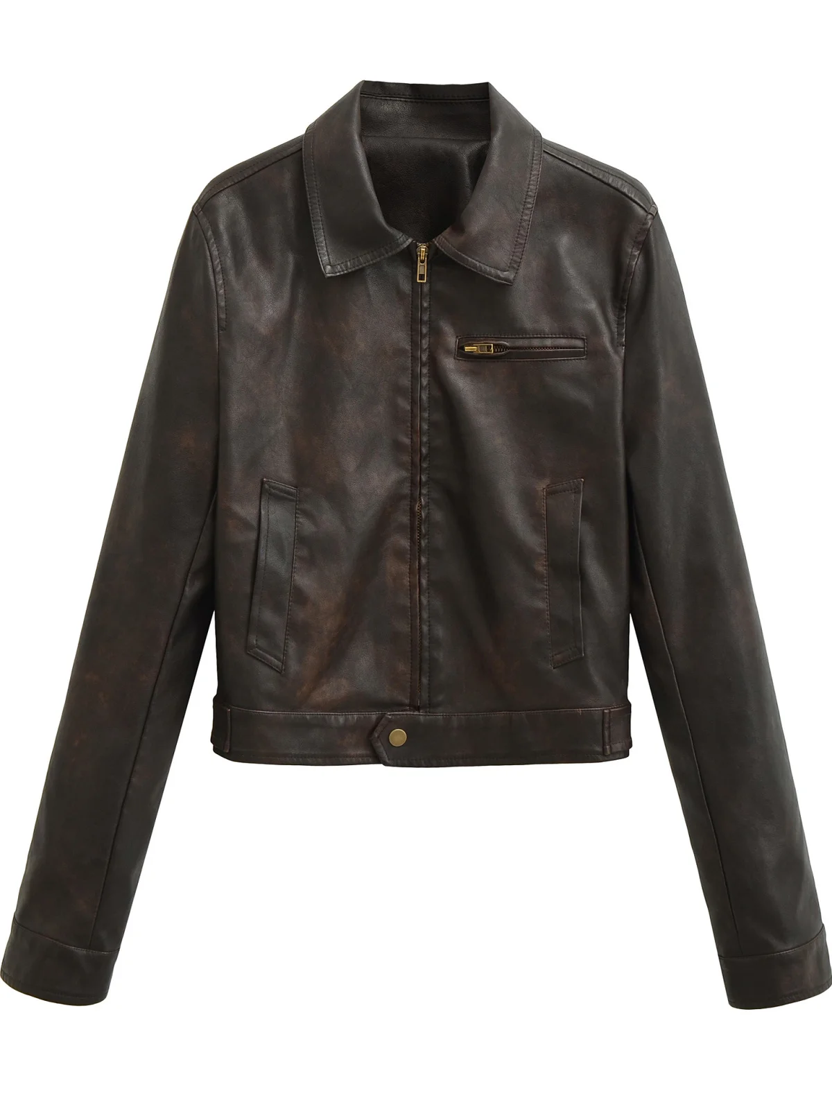 

Американская кожаная куртка на молнии для женщин, утягивающая подходящая для осени, Новое поступление, женская модная повседневная верхняя одежда