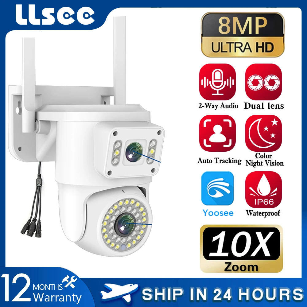 LLSEE dual lens camera,8MP,CCTV,WiFi,IP camera,IP outdoor and indoor safety closed-circuit television camera,IP66 waterproof