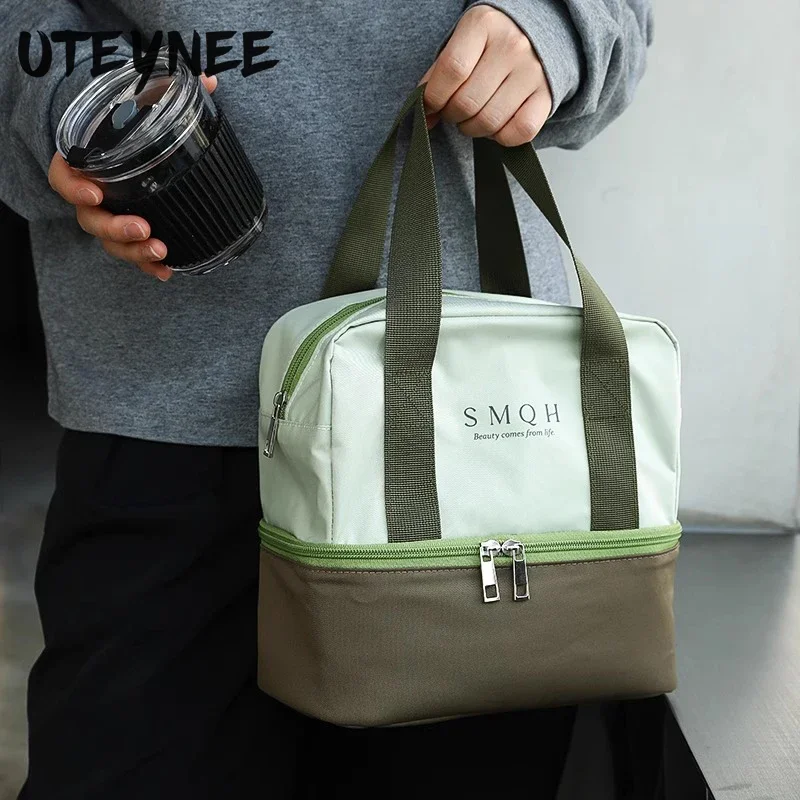 

Double-layer Large Capacity Waterproof Lunch Bag with Aluminum Foil for Student Worker Picnic Fruits Cooler Handle Bento Box Bag