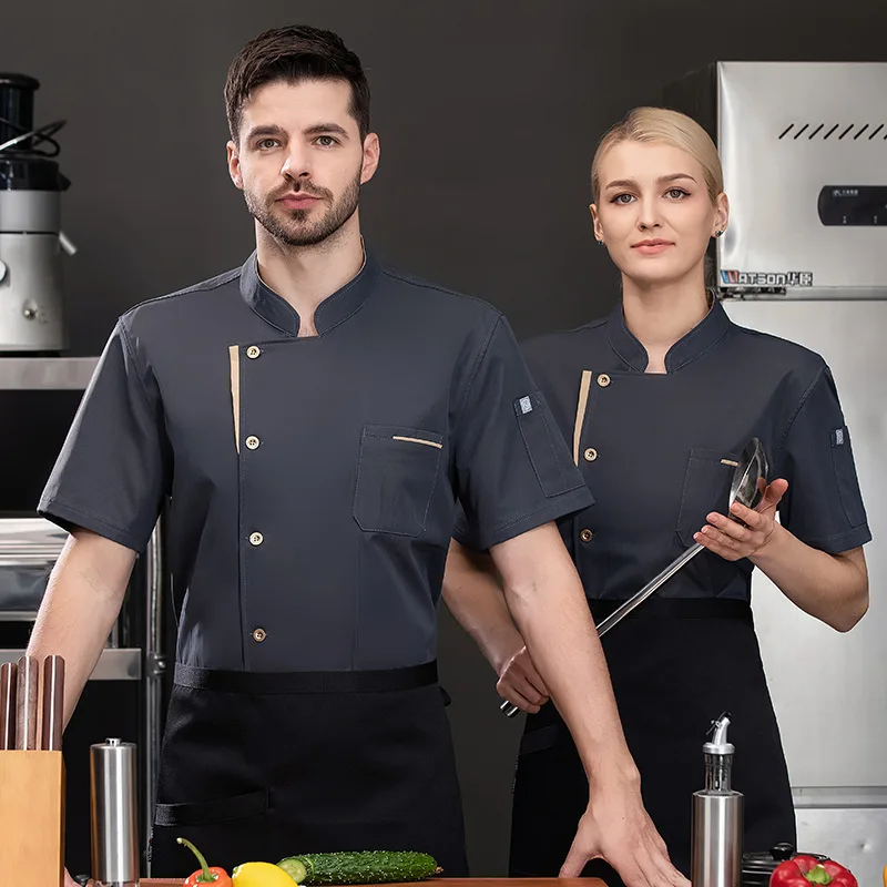 Summer Chef Uniform Short-sleeved Male Catering Hotel Overalls Hotel Restaurant Chef Bakery Cake Store Kitchen Work Clothes