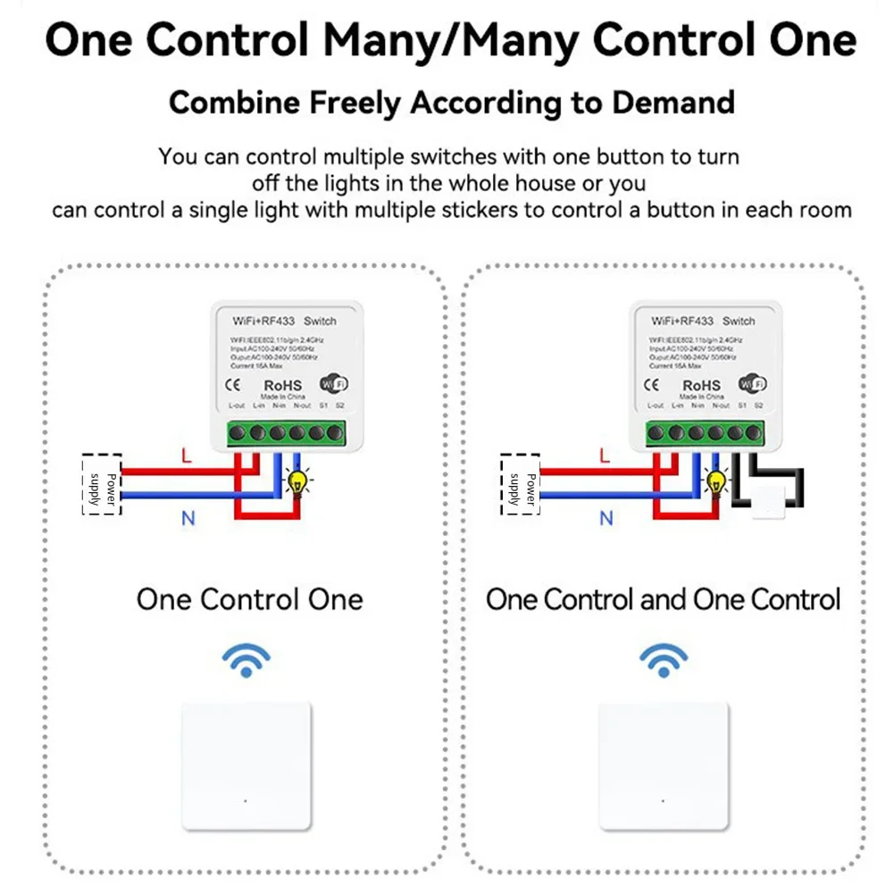 16A Smart Switch with For Tuya Smart App Integration WiFi 2.4GHz and RF433 Remote for Unified Device Management