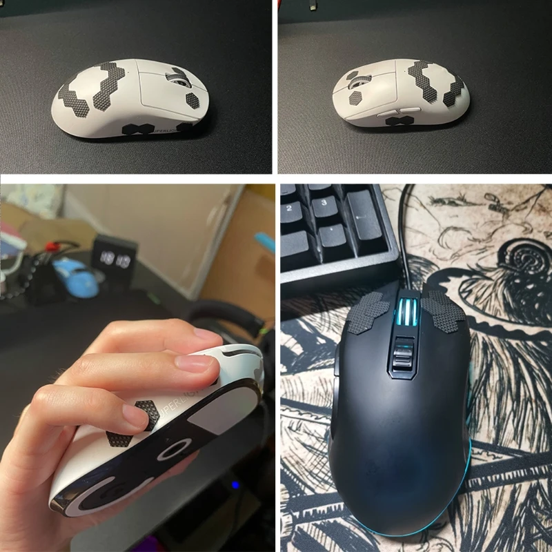 Hotline jogos hexágono mouse lado adesivo conjunto 56 peças ponto a ponto para mouse grip adesivos substituição pré da gota