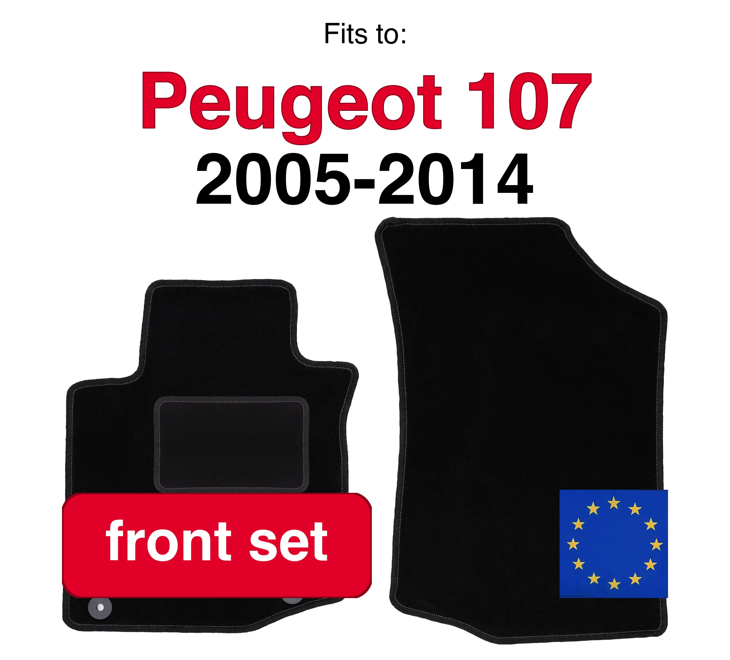 Auto velours vloermatten voor Peugeot 107 hatchback (2005-2014) - Zwart (2 stuks) set vloermatten voor in de auto