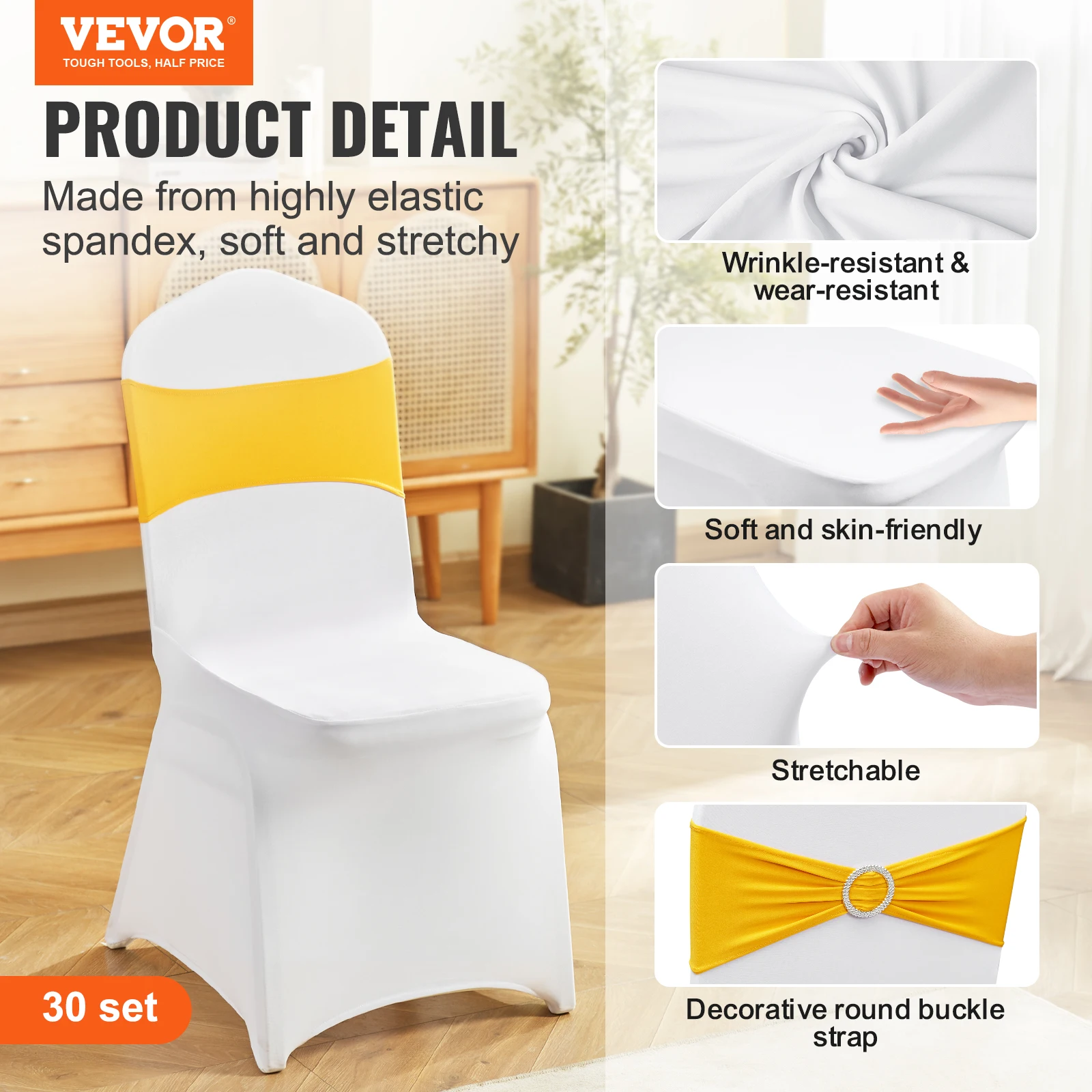 VEVOR 30set Stretch Spandex Folding Chair Covers Universal Fitted Chair Cover with Chair Sashes Removable Washable Slipcovers