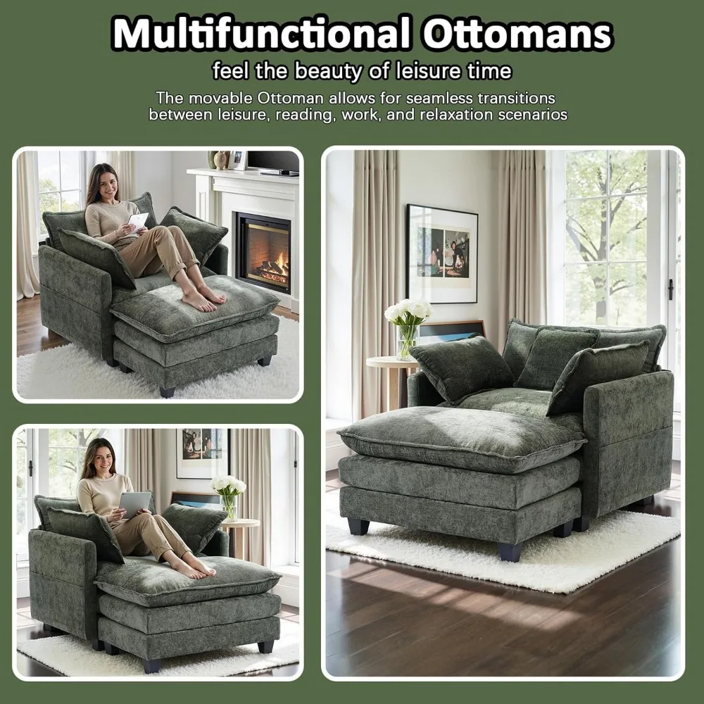 Большой диван-кресло из синели и пуфик с глубоким сиденьем, удобная и уютная мебель для гостиной для отдыха