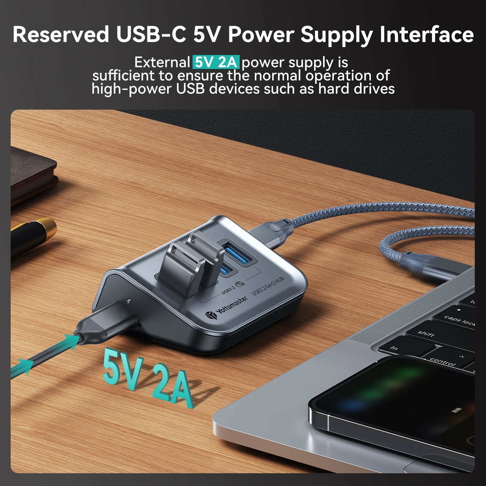 Imagem -03 - Yottamaster-tipo c Usb Docking Station Usb a Portas Adaptador com sd Leitor de Cartão tf Função Otg Divisor Usb para pc 3.2 e 3.0