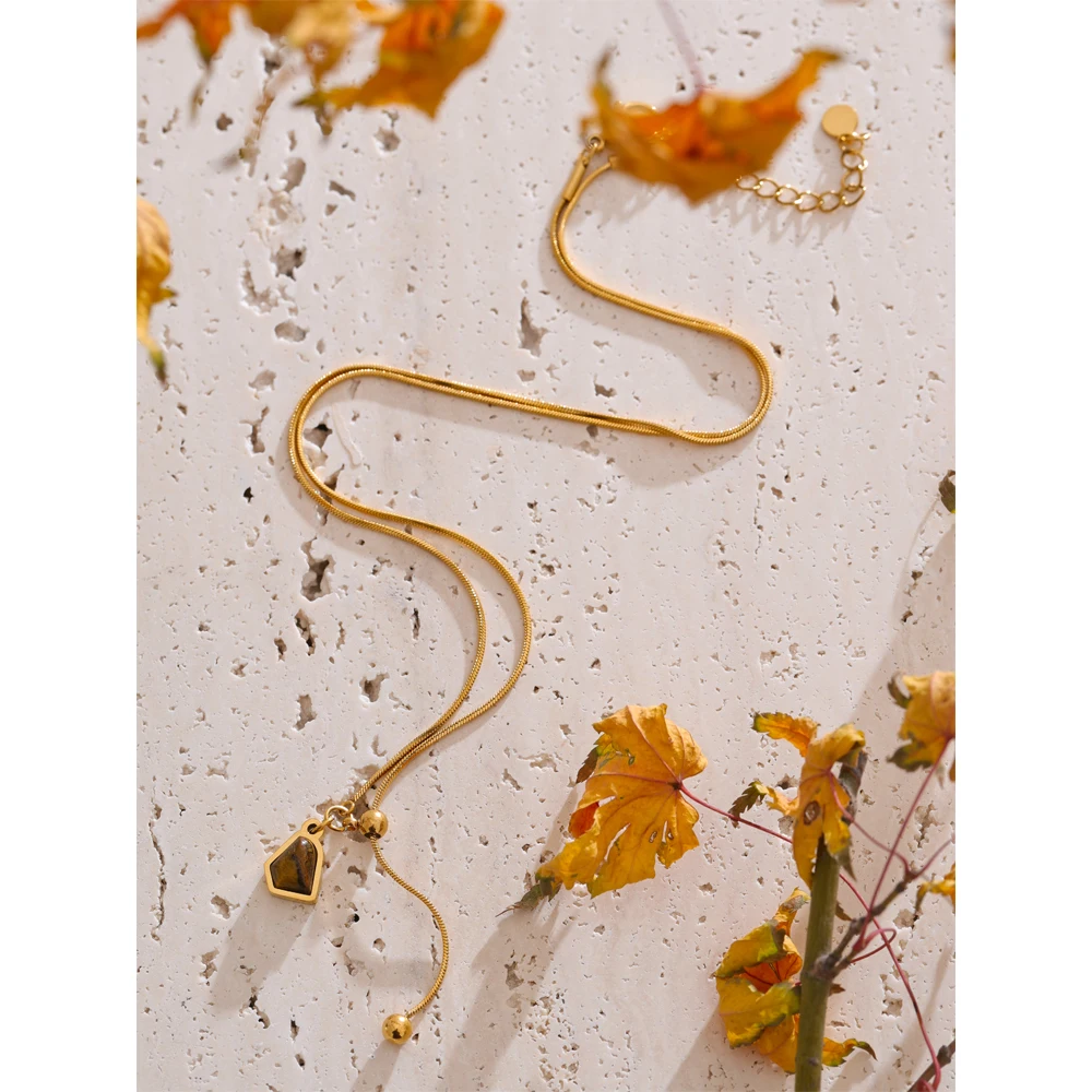 Yhpup Arrivals Natural Tiger Stone Removable Chain Necklace Pendant 18K PVD Plated Stainless Steel Attractive Quality Jewelry