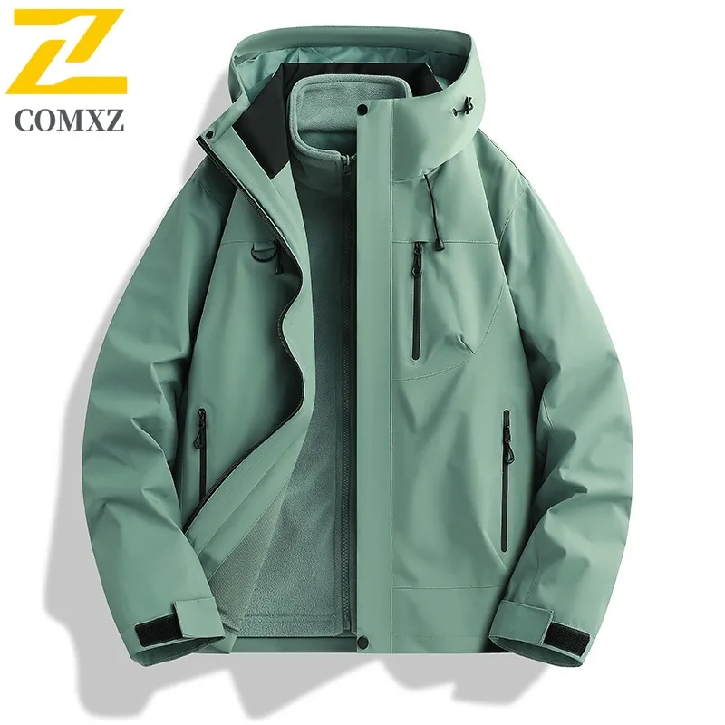 COMXZ 2025 Autumn Winter New Outdoor Jacket Unisex Polar Fleece Three In One Couple Running Mountaineering Coat Fishing Top